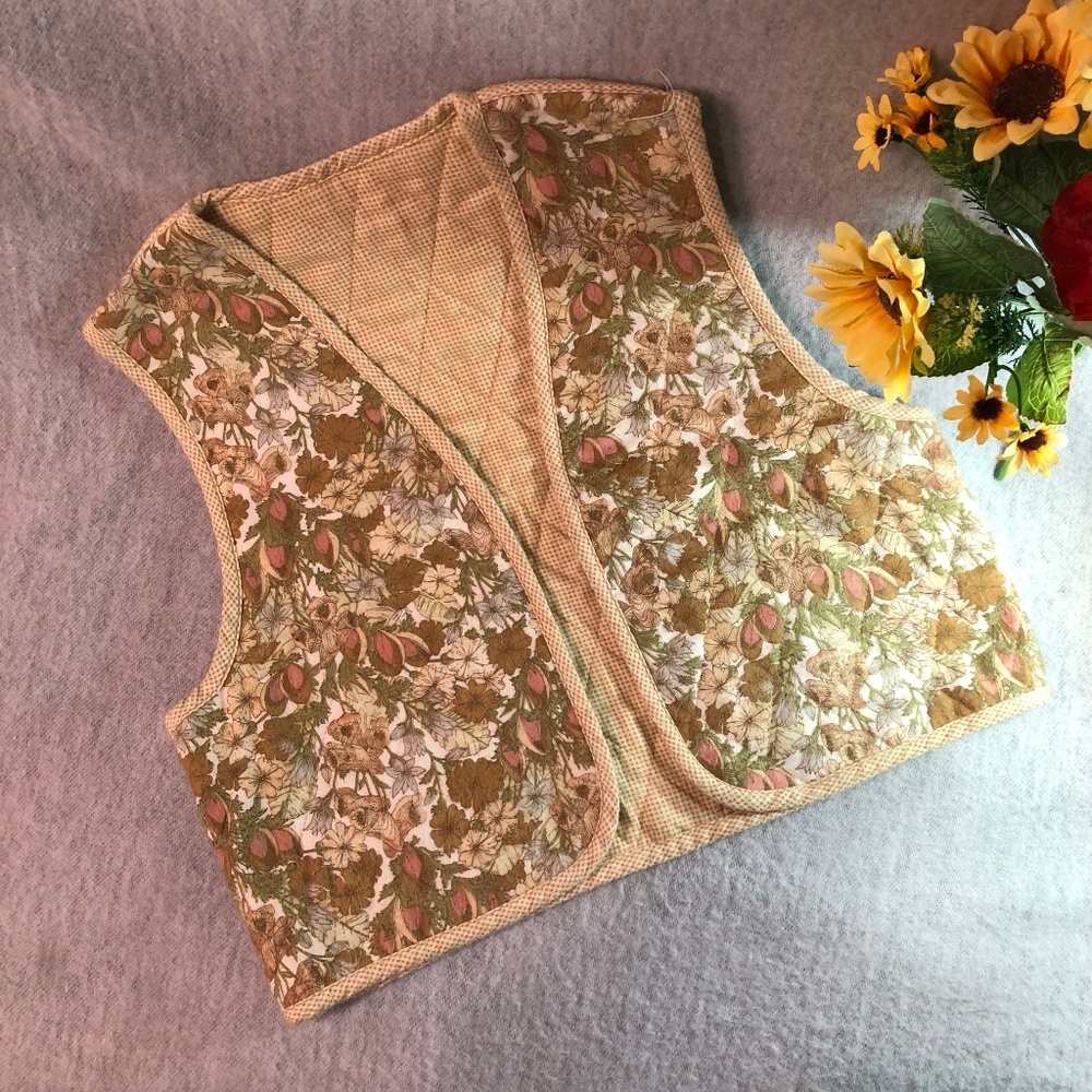 Reversible Floral/Check Quilted Flannel Vest